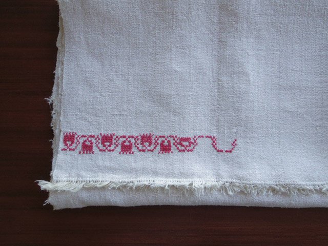 ルーマニア 手織り リネン 厚地クロス 126X94 1952年