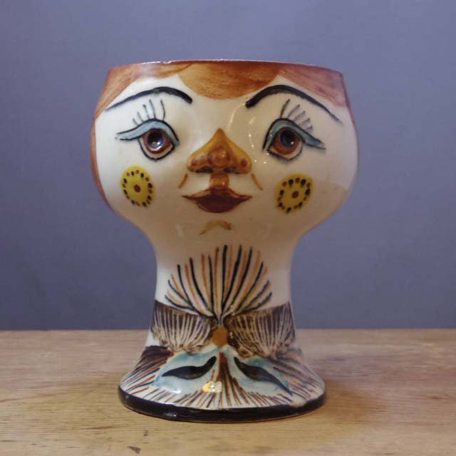 旧東ドイツ 陶器 人形の花瓶  個性的な花瓶　小　DDR porcelain face doll vase small