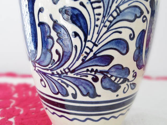ルーマニア コロンド村の陶器の花瓶 大きい 青・Romania Korond pottery vase big blue