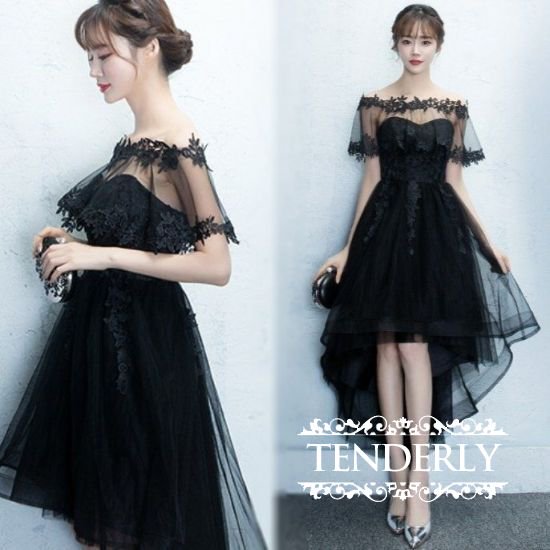 ロングフィッシュテールのパーティー黒ドレス 韓国プチプラパーティードレス通販 Tenderly Dress