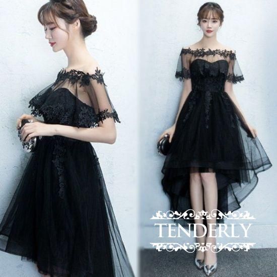 即納 ロングフィッシュテールのパーティー黒ドレス 韓国プチプラパーティードレス通販 Tenderly Dress