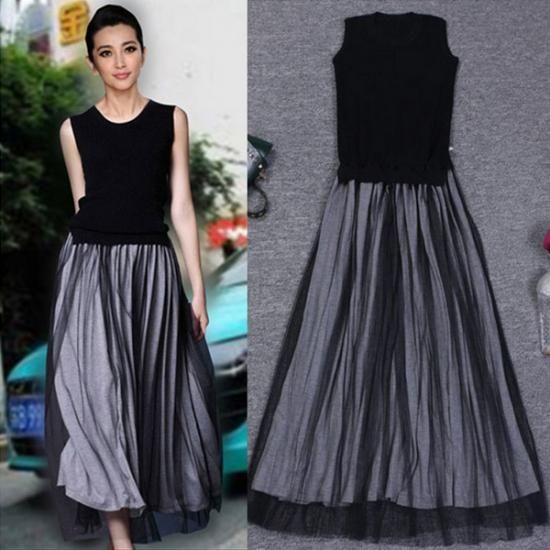 ニットベストとチュールスカートのエレガントドッキングワンピ 黒グレー 韓国プチプラパーティードレス通販 Tenderly Dress ニットベストとチュールスカートのエレガントドッキングワンピ 黒グレー 韓国プチプラパーティードレス通販 Tenderly Dress
