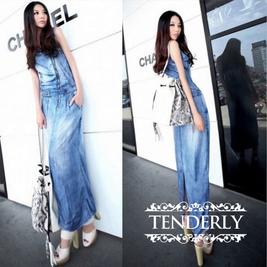 後ろスリットが可愛い スキニーデニム ロングワンピース 韓国プチプラパーティードレス通販 Tenderly Dress