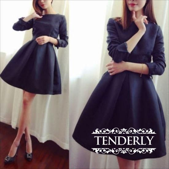 フォーマルシーンにもオススメな上品フレアドレスワンピース 黒 韓国プチプラパーティードレス通販 Tenderly Dress