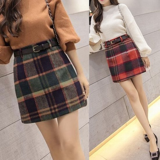 タータンチェックがレトロな台形ミニスカート きれいめオフィス通勤レディース韓国ファッション通販 Maribel